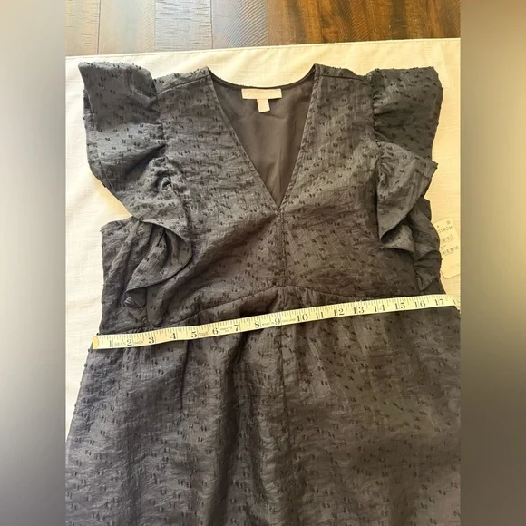 Chelsea 28 Ruffle Cap Sleeve Organza Midi Dress Large Black - Picture 12 of 13